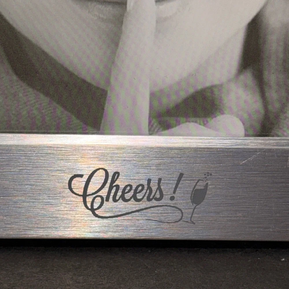 Brushed Silver Metal 5x7 Picture Frame Cheers Engraved Wine Glass Tabletop